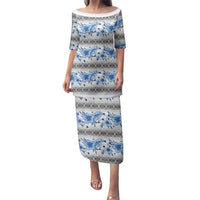 Samoa White Sunday Family Matching Puletasi and Hawaiian Shirt Samoan Tapa Blue Hibiscus LT05 Mom's Dress Blue - Polynesian Pride