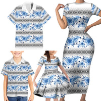 Samoa White Sunday Family Matching Short Sleeve Bodycon Dress and Hawaiian Shirt Samoan Tapa Blue Hibiscus LT05 - Polynesian Pride