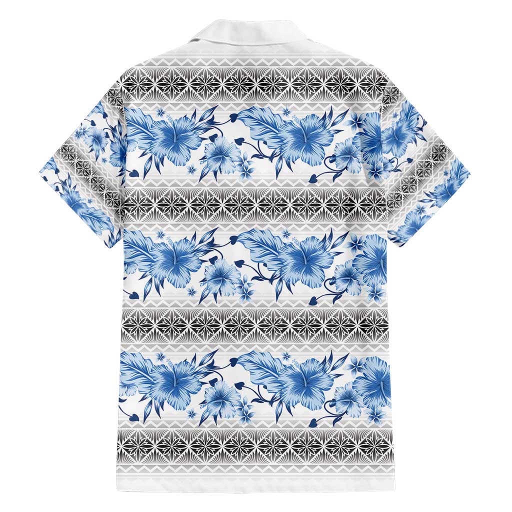 Samoa White Sunday Family Matching Short Sleeve Bodycon Dress and Hawaiian Shirt Samoan Tapa Blue Hibiscus LT05 - Polynesian Pride