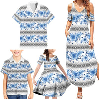 Samoa White Sunday Family Matching Summer Maxi Dress and Hawaiian Shirt Samoan Tapa Blue Hibiscus LT05 - Polynesian Pride