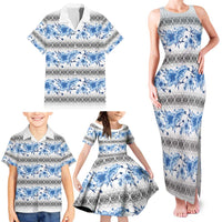 Samoa White Sunday Family Matching Tank Maxi Dress and Hawaiian Shirt Samoan Tapa Blue Hibiscus LT05 - Polynesian Pride