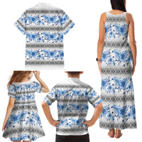 Samoa White Sunday Family Matching Tank Maxi Dress and Hawaiian Shirt Samoan Tapa Blue Hibiscus LT05 - Polynesian Pride