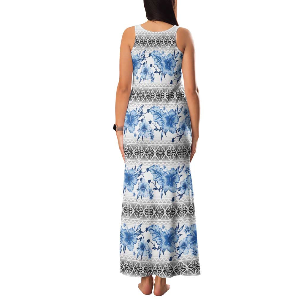 Samoa White Sunday Family Matching Tank Maxi Dress and Hawaiian Shirt Samoan Tapa Blue Hibiscus LT05 - Polynesian Pride