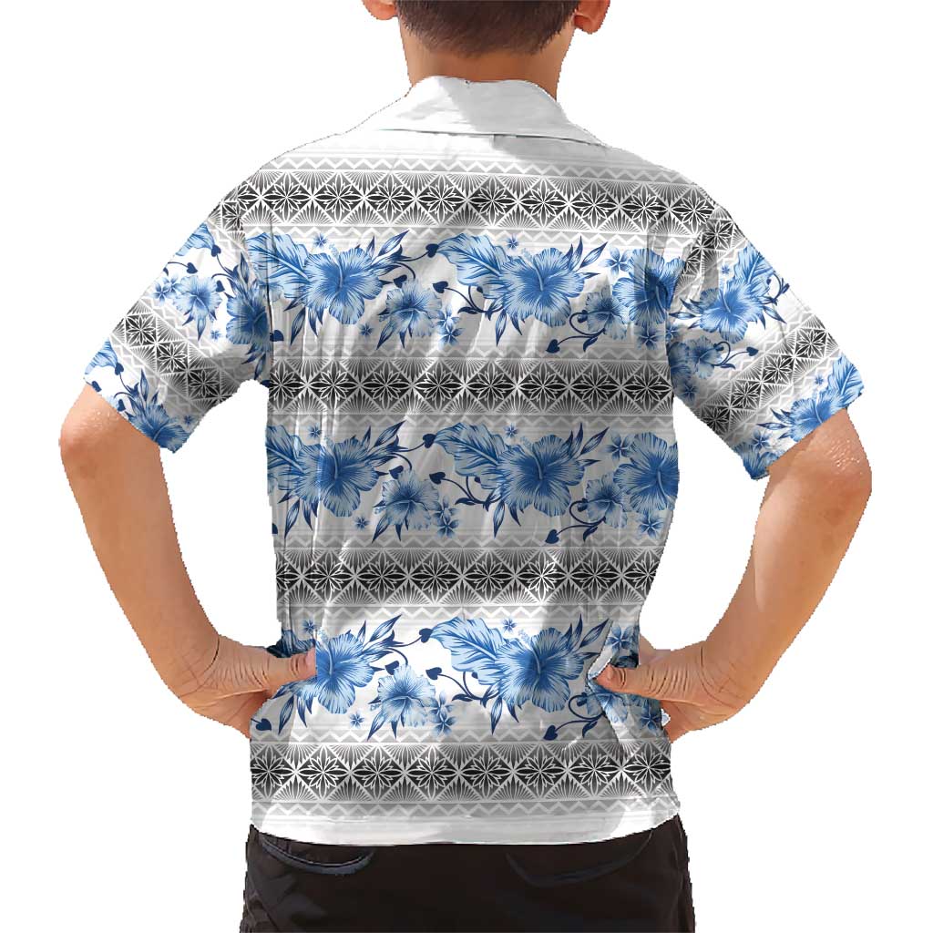 Samoa White Sunday Hawaiian Shirt Samoan Tapa Blue Hibiscus - Polynesian Pride