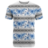 Samoa White Sunday T Shirt Samoan Tapa Blue Hibiscus LT05 Blue - Polynesian Pride