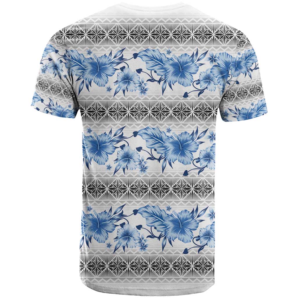Samoa White Sunday T Shirt Samoan Tapa Blue Hibiscus LT05 - Polynesian Pride