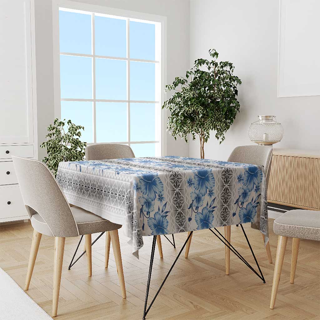 Samoa White Sunday Tablecloth Samoan Tapa Blue Hibiscus - Polynesian Pride