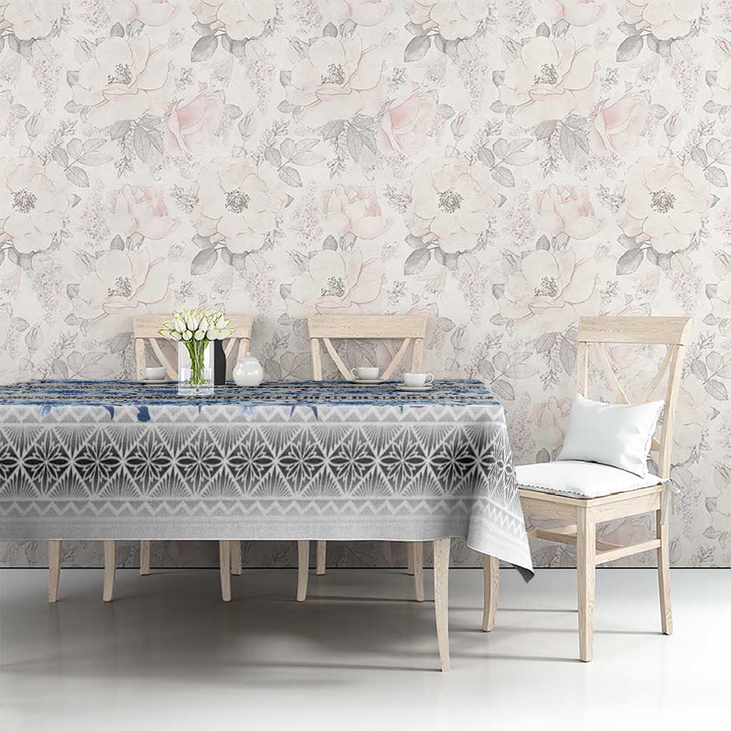 Samoa White Sunday Tablecloth Samoan Tapa Blue Hibiscus - Polynesian Pride