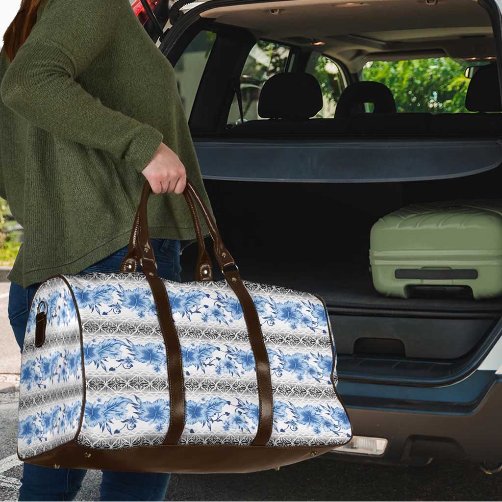 Samoa White Sunday Travel Bag Samoan Tapa Blue Hibiscus - Polynesian Pride