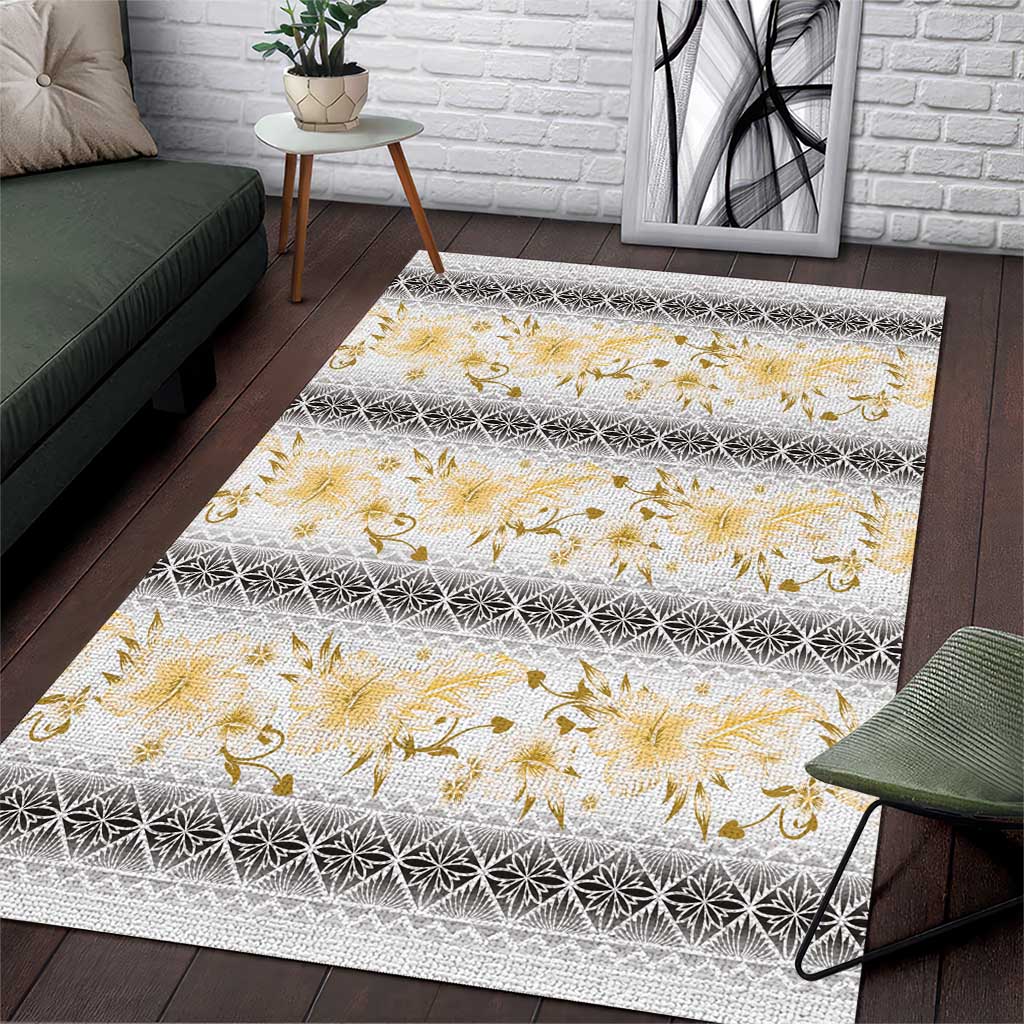 Samoa White Sunday Area Rug Samoan Tapa Yellow Hibiscus LT05 Yellow - Polynesian Pride