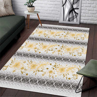 Samoa White Sunday Area Rug Samoan Tapa Yellow Hibiscus LT05 Yellow - Polynesian Pride