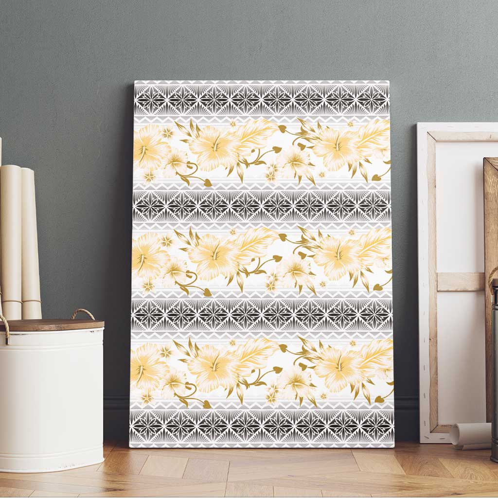 Samoa White Sunday Canvas Wall Art Samoan Tapa Yellow Hibiscus - Polynesian Pride