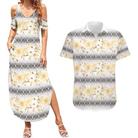 Samoa White Sunday Couples Matching Summer Maxi Dress and Hawaiian Shirt Samoan Tapa Yellow Hibiscus LT05 Yellow - Polynesian Pride