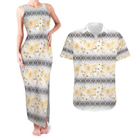 Samoa White Sunday Couples Matching Tank Maxi Dress and Hawaiian Shirt Samoan Tapa Yellow Hibiscus LT05 Yellow - Polynesian Pride
