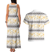 Samoa White Sunday Couples Matching Tank Maxi Dress and Hawaiian Shirt Samoan Tapa Yellow Hibiscus LT05 - Polynesian Pride
