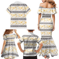 Samoa White Sunday Family Matching Mermaid Dress and Hawaiian Shirt Samoan Tapa Yellow Hibiscus LT05 - Polynesian Pride
