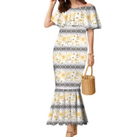 Samoa White Sunday Family Matching Mermaid Dress and Hawaiian Shirt Samoan Tapa Yellow Hibiscus LT05 Mom's Dress Yellow - Polynesian Pride