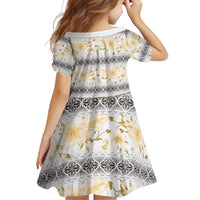 Samoa White Sunday Family Matching Off Shoulder Maxi Dress and Hawaiian Shirt Samoan Tapa Yellow Hibiscus LT05 - Polynesian Pride