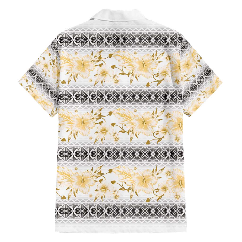Samoa White Sunday Family Matching Off Shoulder Maxi Dress and Hawaiian Shirt Samoan Tapa Yellow Hibiscus LT05 - Polynesian Pride