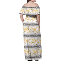 Samoa White Sunday Family Matching Off Shoulder Maxi Dress and Hawaiian Shirt Samoan Tapa Yellow Hibiscus LT05 - Polynesian Pride