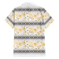 Samoa White Sunday Family Matching Off Shoulder Short Dress and Hawaiian Shirt Samoan Tapa Yellow Hibiscus LT05 - Polynesian Pride