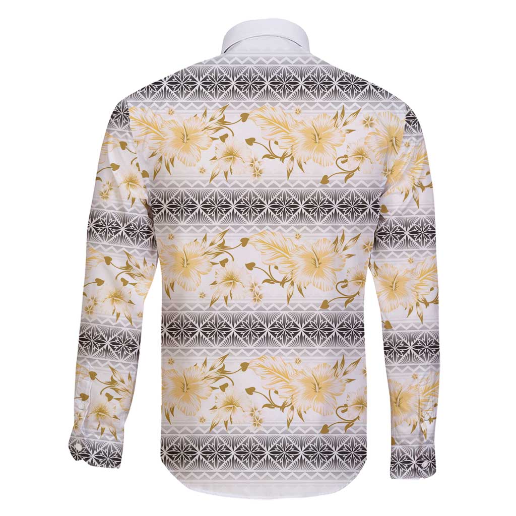 Samoa White Sunday Family Matching Off Shoulder Short Dress and Hawaiian Shirt Samoan Tapa Yellow Hibiscus LT05 - Polynesian Pride