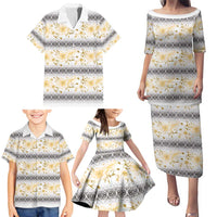 Samoa White Sunday Family Matching Puletasi and Hawaiian Shirt Samoan Tapa Yellow Hibiscus LT05 - Polynesian Pride