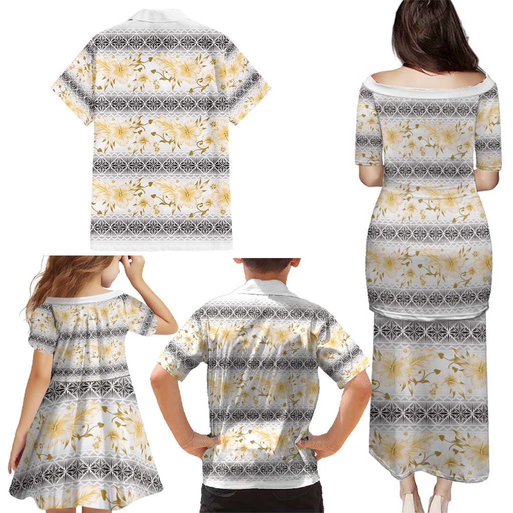 Samoa White Sunday Family Matching Puletasi and Hawaiian Shirt Samoan Tapa Yellow Hibiscus LT05 - Polynesian Pride