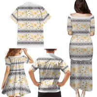 Samoa White Sunday Family Matching Puletasi and Hawaiian Shirt Samoan Tapa Yellow Hibiscus LT05 - Polynesian Pride