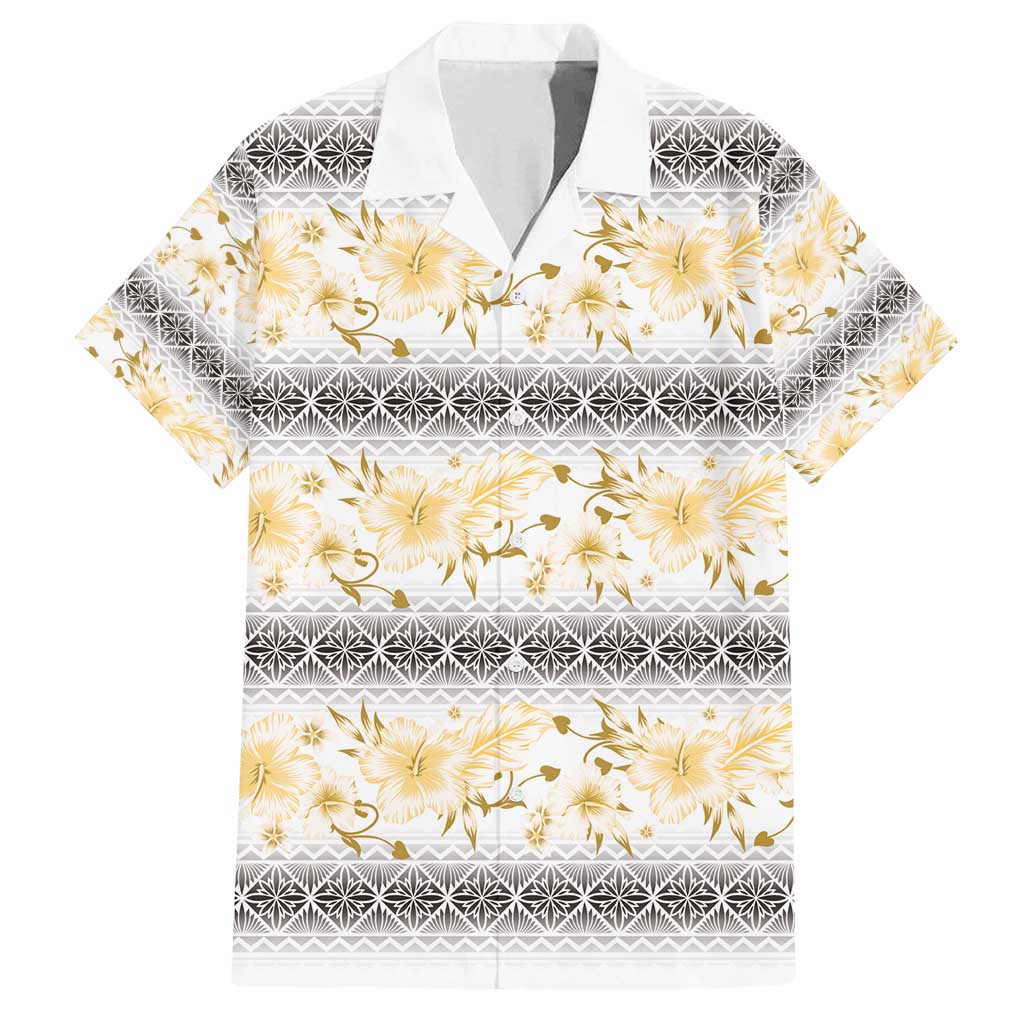 Samoa White Sunday Family Matching Puletasi and Hawaiian Shirt Samoan Tapa Yellow Hibiscus LT05 Dad's Shirt - Short Sleeve Yellow - Polynesian Pride