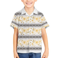 Samoa White Sunday Family Matching Puletasi and Hawaiian Shirt Samoan Tapa Yellow Hibiscus LT05 Son's Shirt Yellow - Polynesian Pride