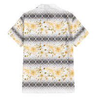 Samoa White Sunday Family Matching Short Sleeve Bodycon Dress and Hawaiian Shirt Samoan Tapa Yellow Hibiscus LT05 - Polynesian Pride