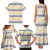 Samoa White Sunday Family Matching Tank Maxi Dress and Hawaiian Shirt Samoan Tapa Yellow Hibiscus LT05 - Polynesian Pride