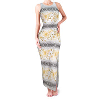Samoa White Sunday Family Matching Tank Maxi Dress and Hawaiian Shirt Samoan Tapa Yellow Hibiscus LT05 Mom's Dress Yellow - Polynesian Pride