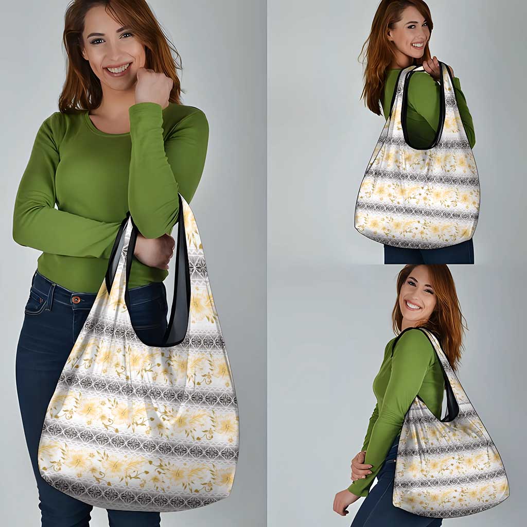 Samoa White Sunday Grocery Bag Samoan Tapa Yellow Hibiscus - Polynesian Pride
