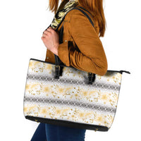 Samoa White Sunday Leather Tote Bag Samoan Tapa Yellow Hibiscus - Polynesian Pride