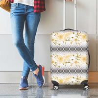 Samoa White Sunday Luggage Cover Samoan Tapa Yellow Hibiscus - Polynesian Pride