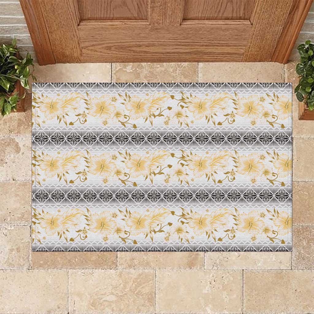 Samoa White Sunday Rubber Doormat Samoan Tapa Yellow Hibiscus LT05 Yellow - Polynesian Pride