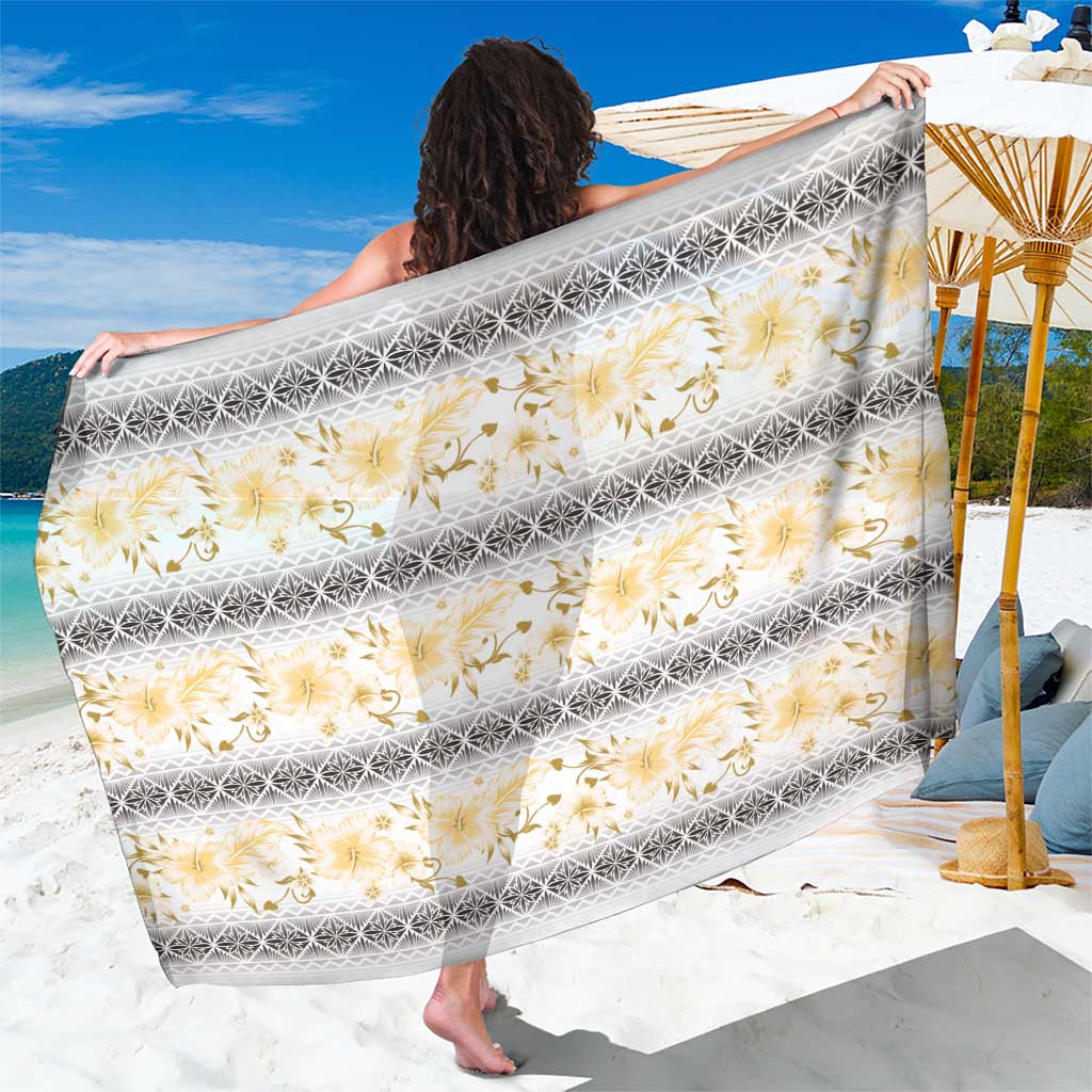 Samoa White Sunday Sarong Samoan Tapa Yellow Hibiscus - Polynesian Pride