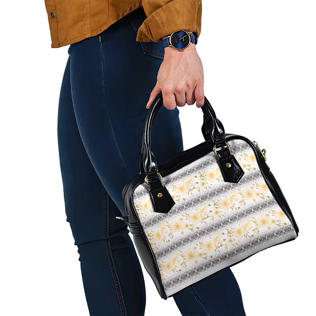 Samoa White Sunday Shoulder Handbag Samoan Tapa Yellow Hibiscus LT05 - Polynesian Pride