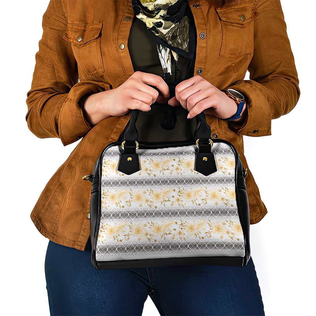 Samoa White Sunday Shoulder Handbag Samoan Tapa Yellow Hibiscus LT05 - Polynesian Pride