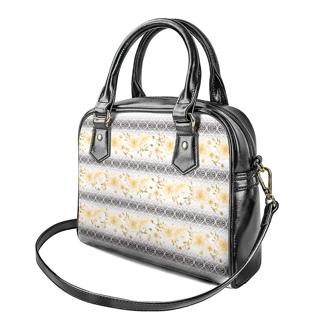 Samoa White Sunday Shoulder Handbag Samoan Tapa Yellow Hibiscus LT05 - Polynesian Pride