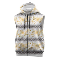 Samoa White Sunday Sleeveless Zip Hoodie Samoan Tapa Yellow Hibiscus - Polynesian Pride