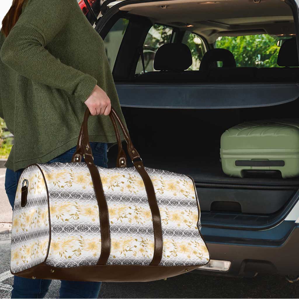 Samoa White Sunday Travel Bag Samoan Tapa Yellow Hibiscus - Polynesian Pride