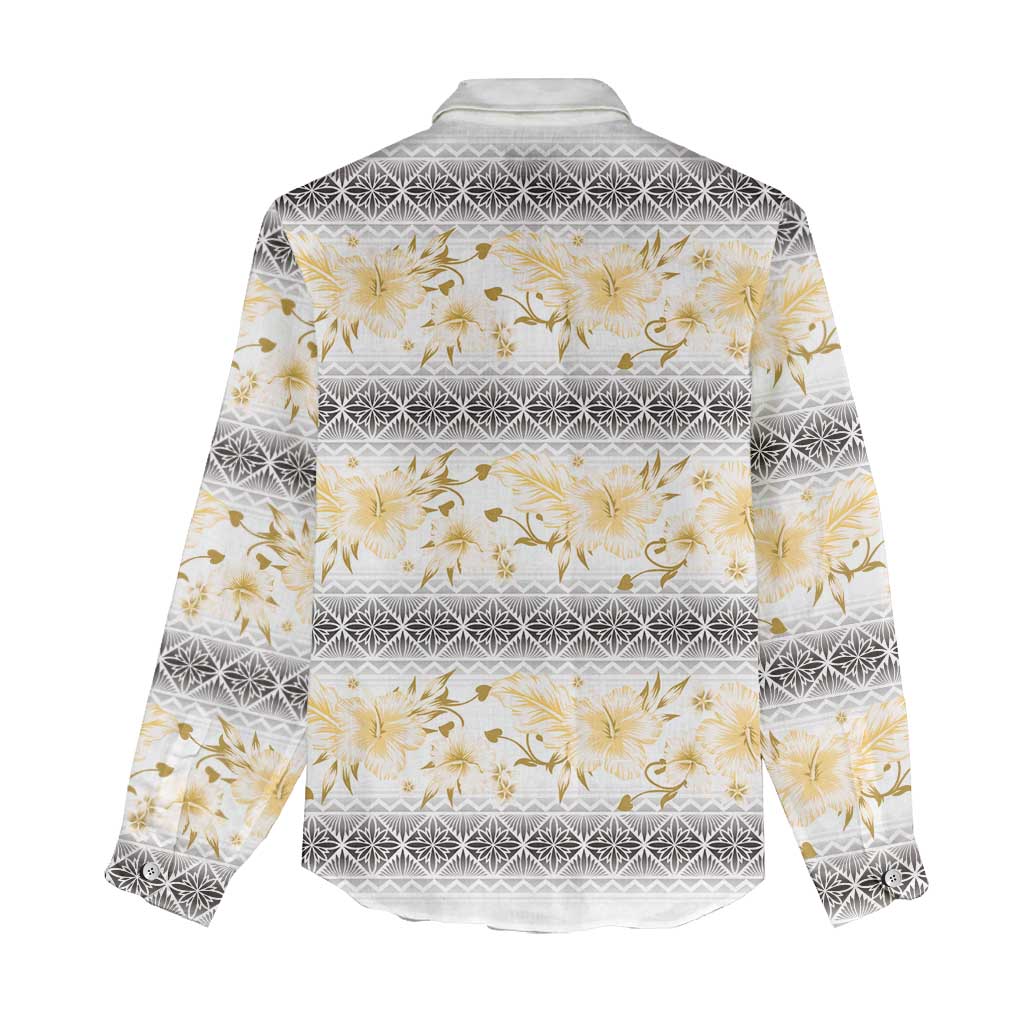 Samoa White Sunday Women Casual Shirt Samoan Tapa Yellow Hibiscus - Polynesian Pride