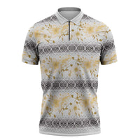 Samoa White Sunday Zipper Polo Shirt Samoan Tapa Yellow Hibiscus - Polynesian Pride