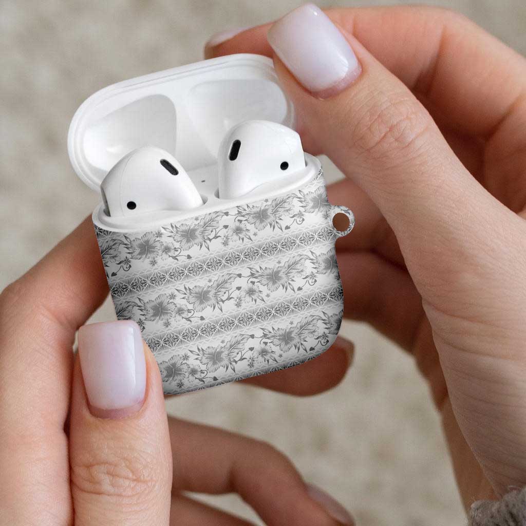 Samoa White Sunday AirPods Case Samoan Tapa White Hibiscus - Polynesian Pride