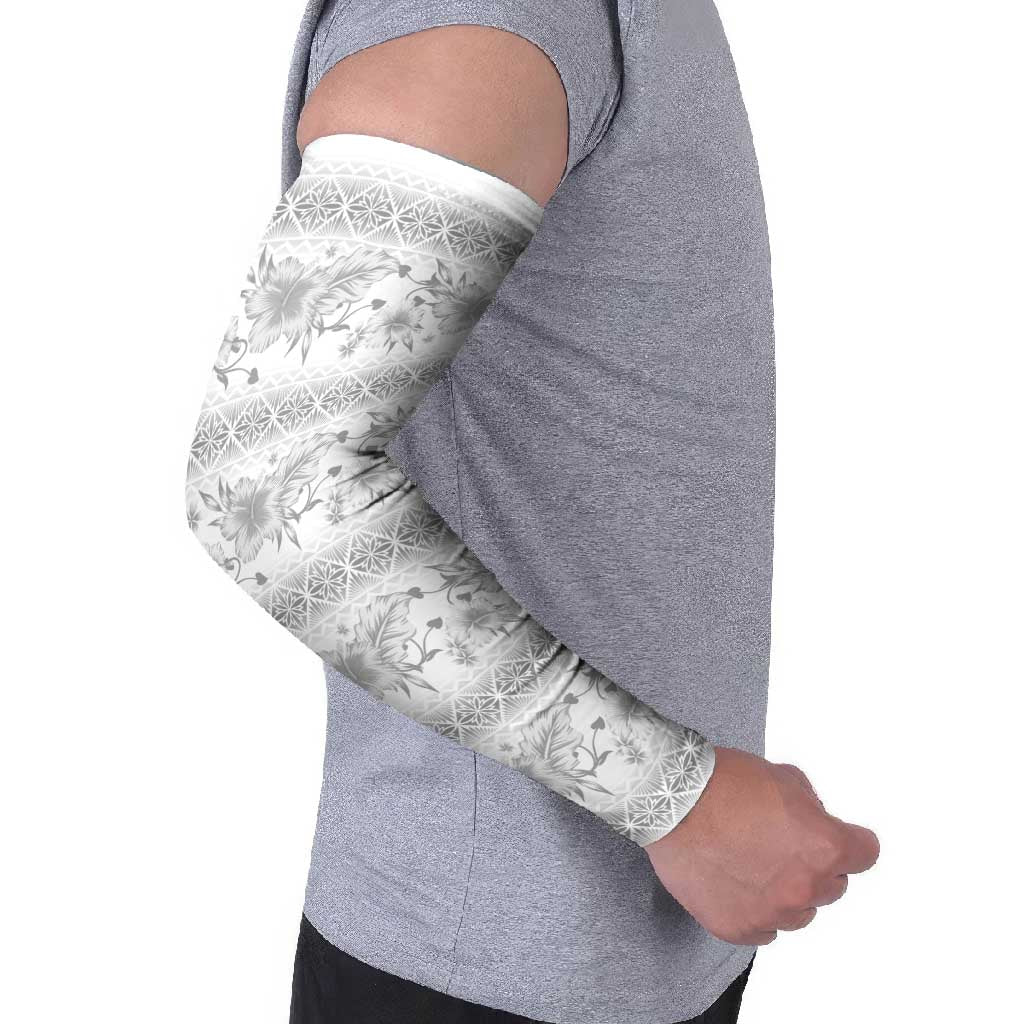 Samoa White Sunday Arm Sleeves Samoan Tapa White Hibiscus - Polynesian Pride