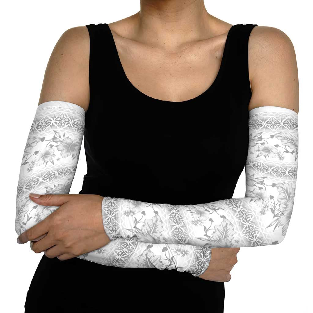Samoa White Sunday Arm Sleeves Samoan Tapa White Hibiscus - Polynesian Pride