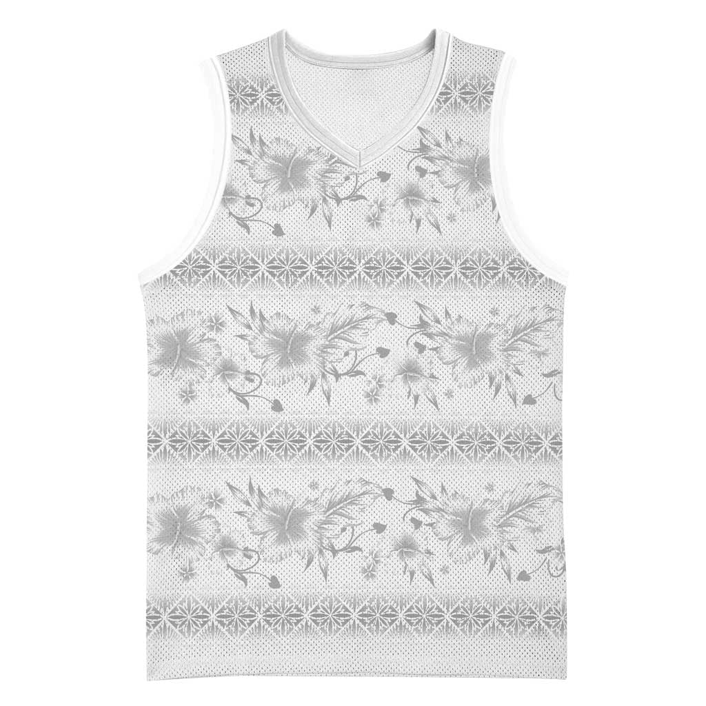 Samoa White Sunday Basketball Jersey Samoan Tapa White Hibiscus LT05 Unisex White - Polynesian Pride